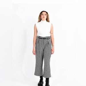 Molly Bracken Houndstooth Wide Leg Pants Size S Paperbag Waist Belted Cropped